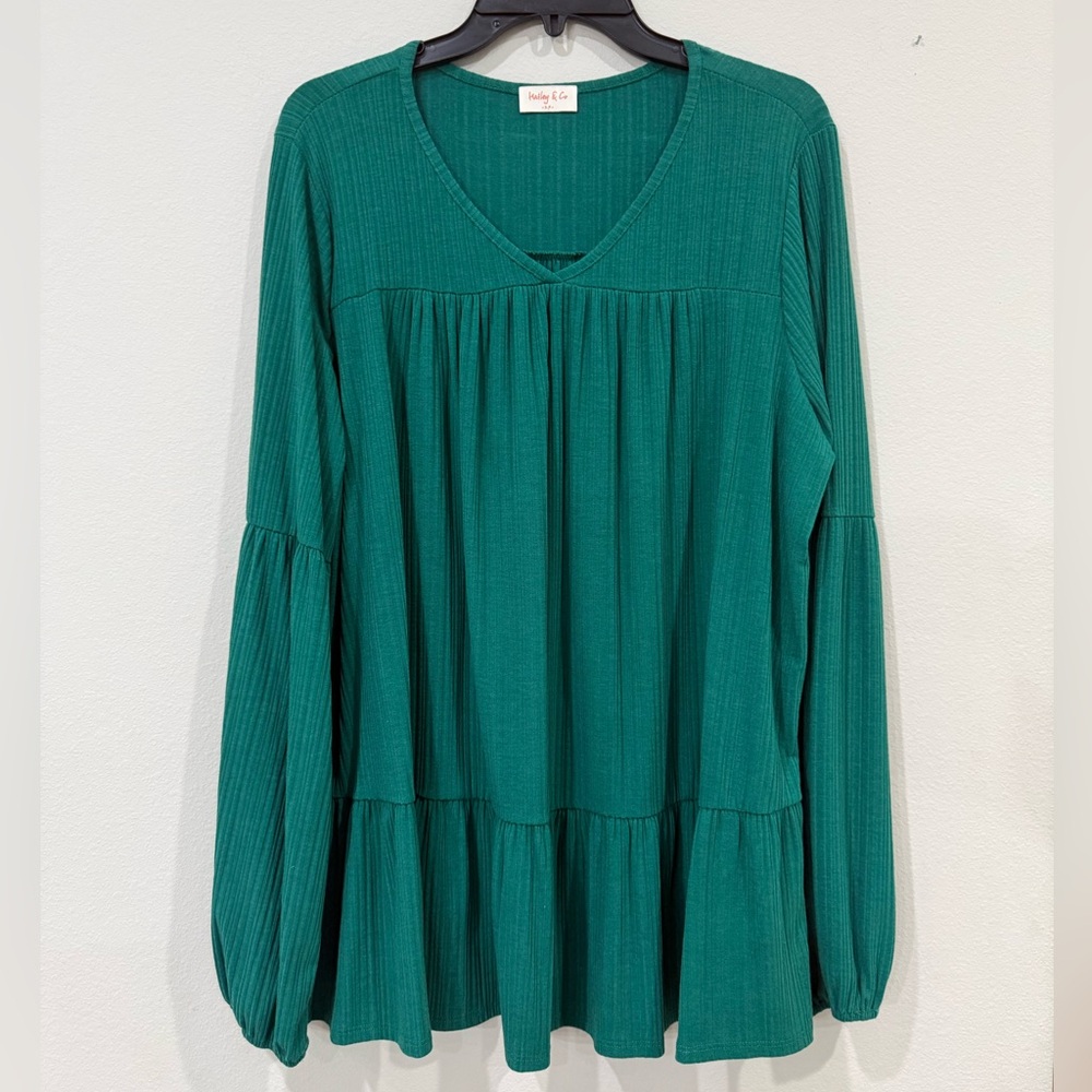 Hailey & Co Green V-Neck Blouse with Long Sleeves